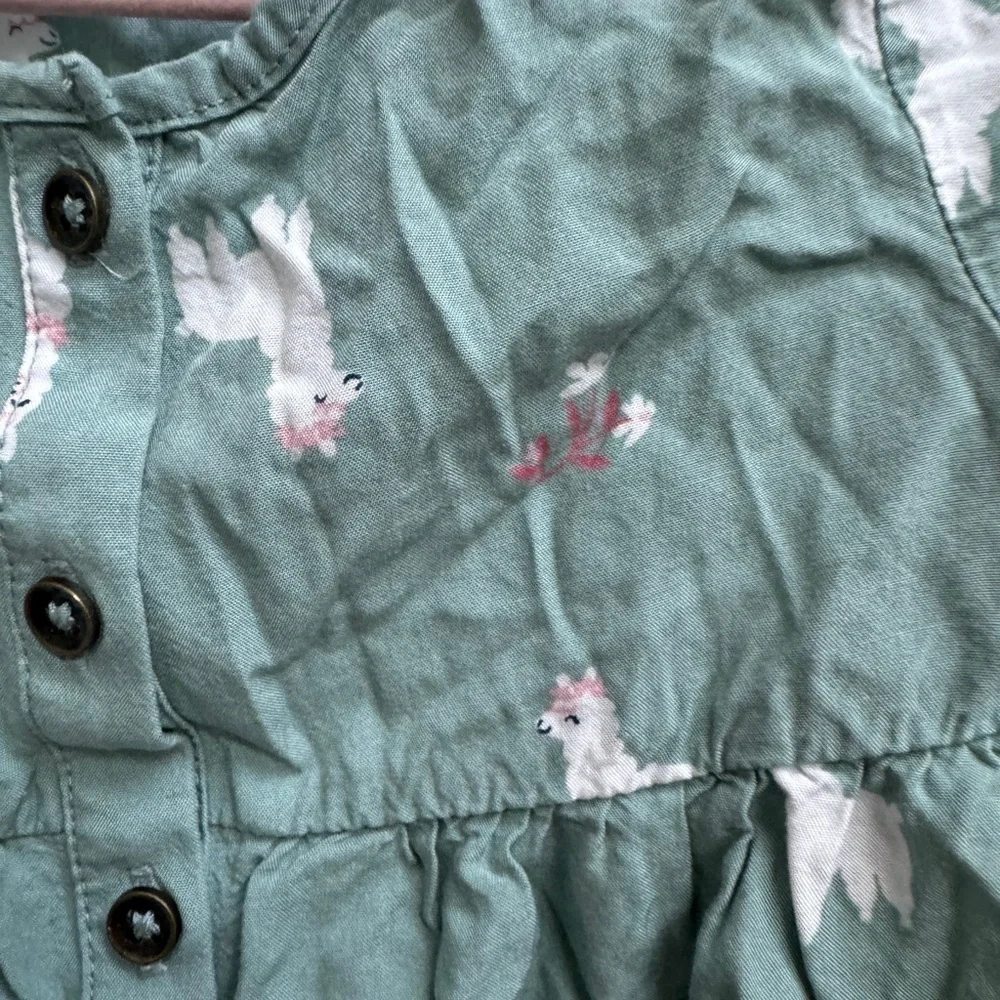Carter’s 2T Green & White Llama Girls Long Sleeve Top Flowy Blouse